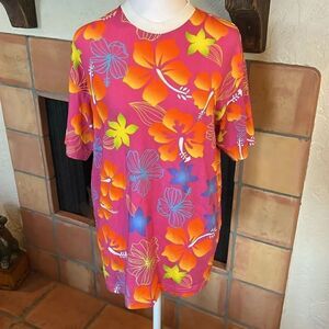 Bruce Glen Pink and Orange Tiki Floral Tee, size SMALL